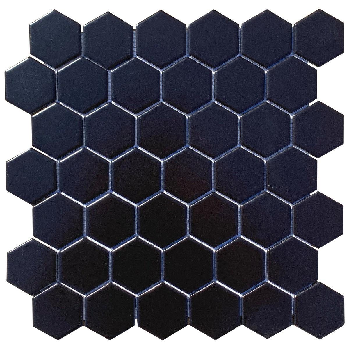 2 Inch Matte Black Honeycomb Hex Porcelain Mosaic Tile
