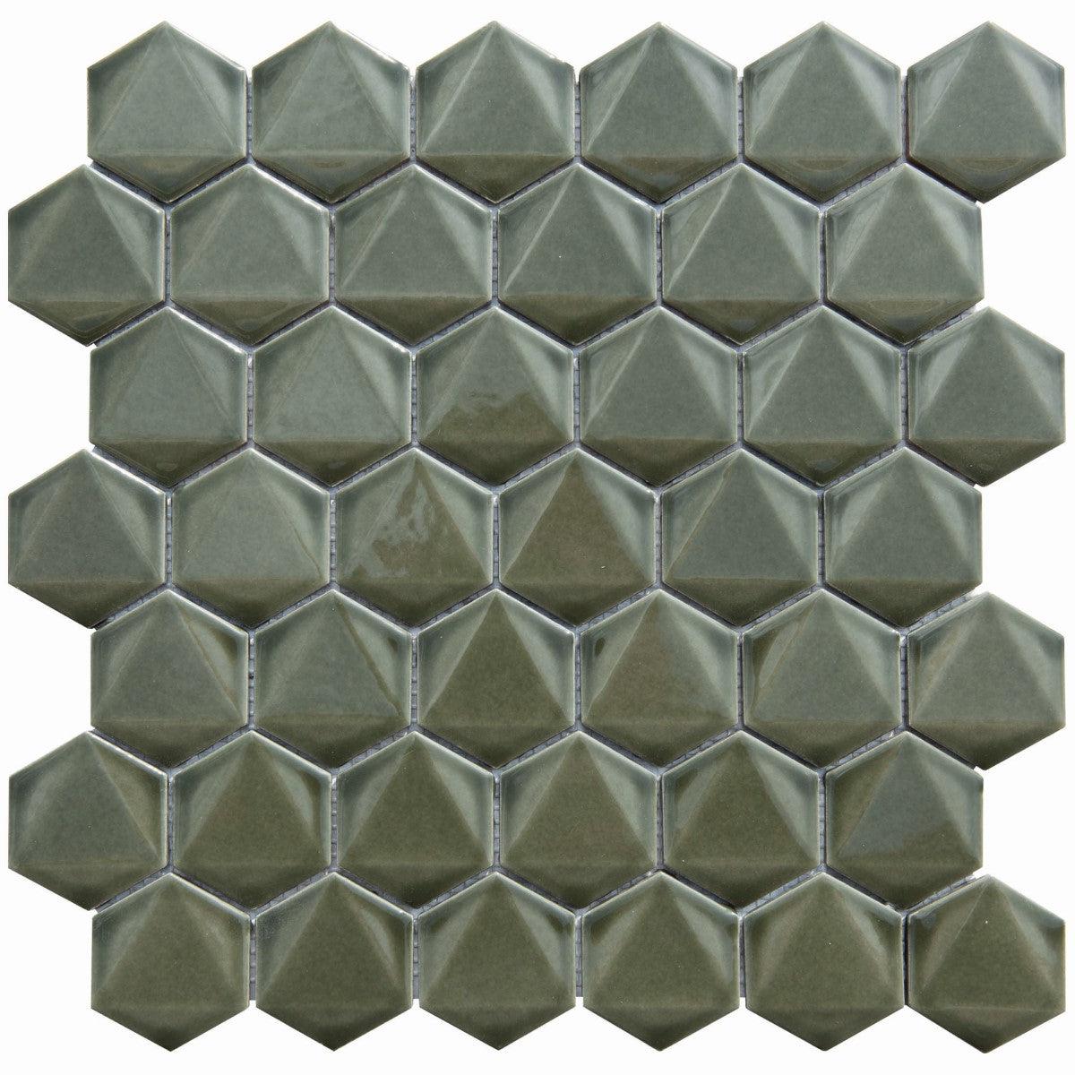 2 Inch 3D Green Honeycomb Hex  Porcelain Mosaic Tile