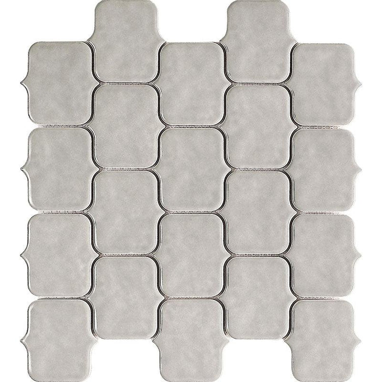 Moroccan Scroll Silver Porcelain Mosaic Tile