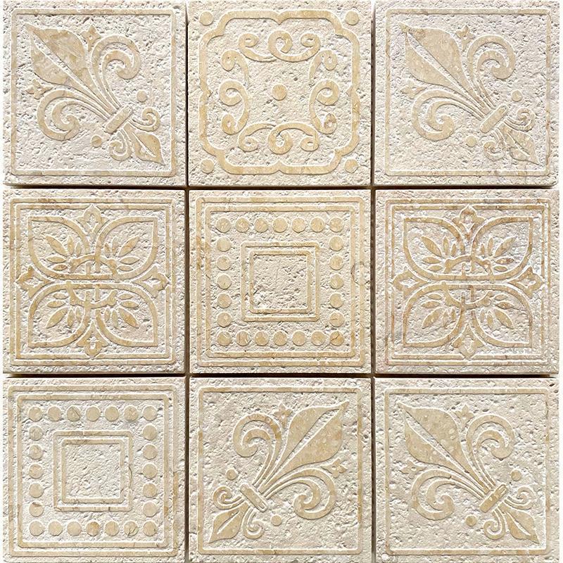 Large Crema Marfil Etched Marble Mosaic Tile