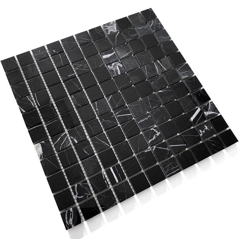 Bold Black and White Marble Nero Marquina Square Marble Mosaic Tile