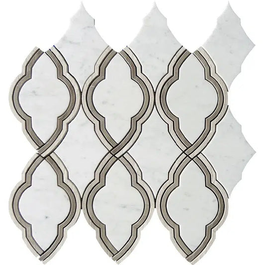 Carrara Arabesque Tile With Wooden Beige Lines Sample