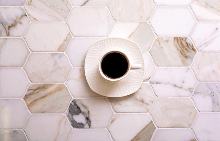 12.2" x 13.2" Calacatta Gold Elongated Hexagon Mosaic Tile