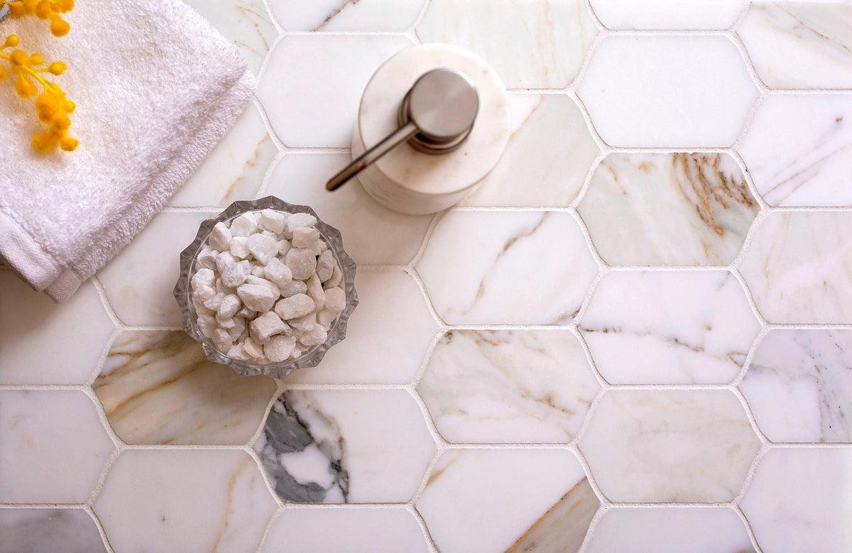 Elongated Diamond TIle for luxury marble bathroom ideas
