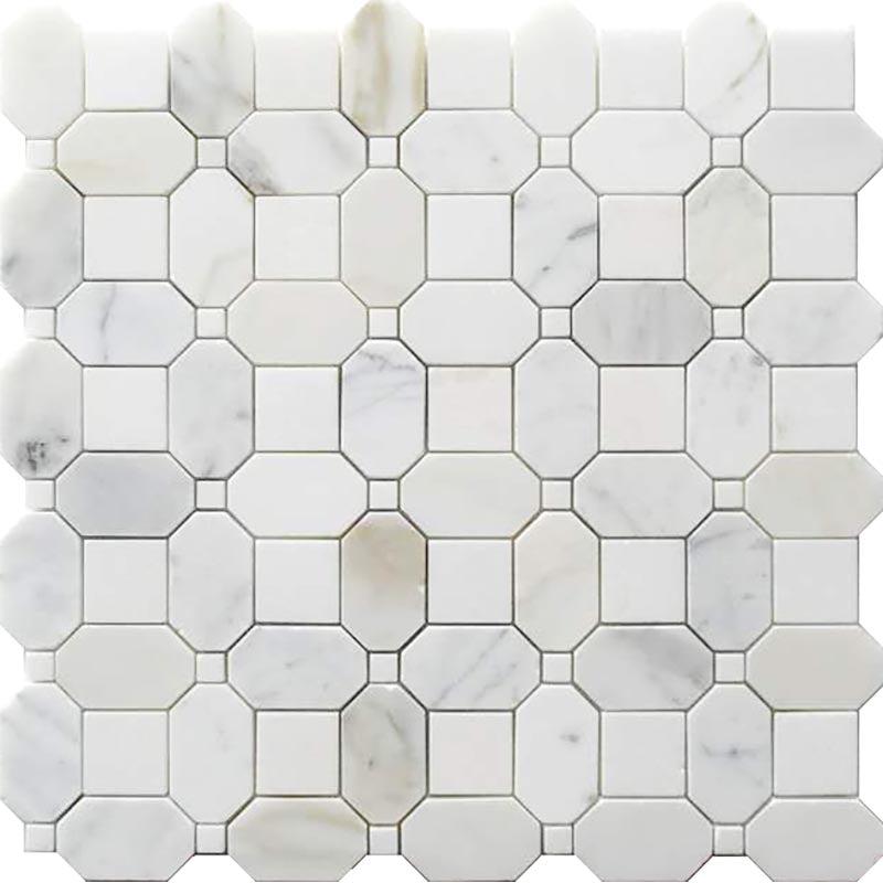 Calacatta Gold Octagon and Thassos Square Marble Mosaic Tile