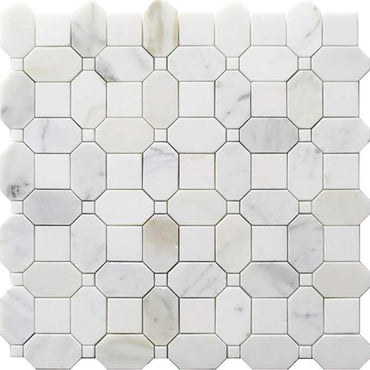 Calacatta Gold Octagon and Thassos Square Marble Mosaic Tile