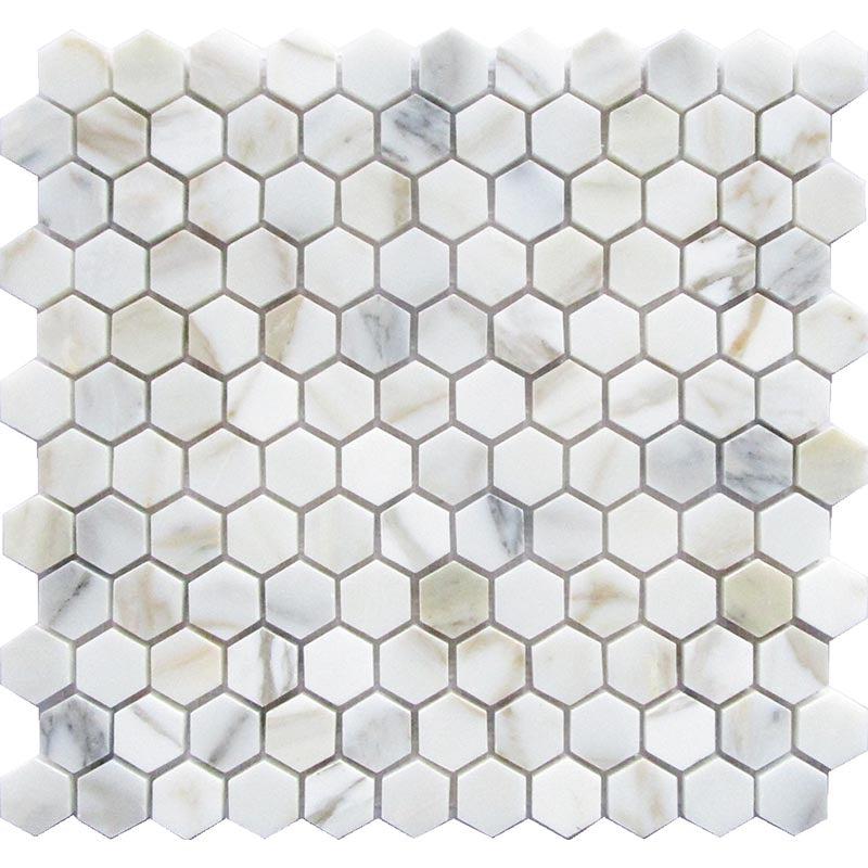 1" Calacatta Gold Hexagon Mosaic Tile Polished Marble