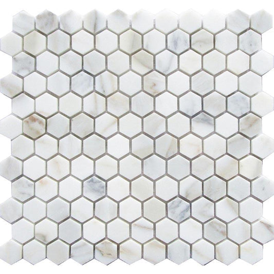 1" Calacatta Gold Hexagon Mosaic Tile  with a Honed Finish