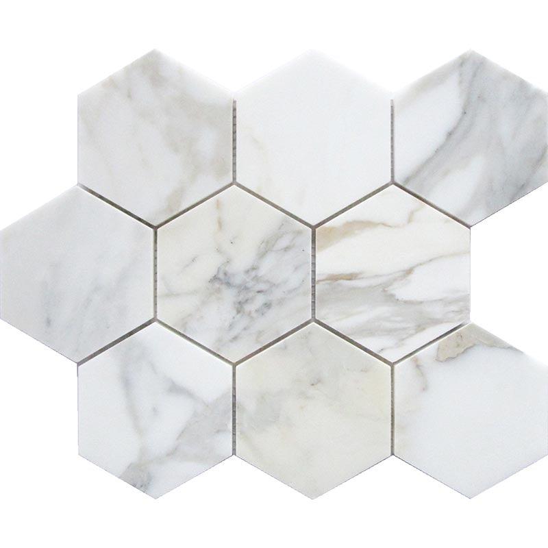 Calacatta Marble Hexagon Tile Mosaic Honed
