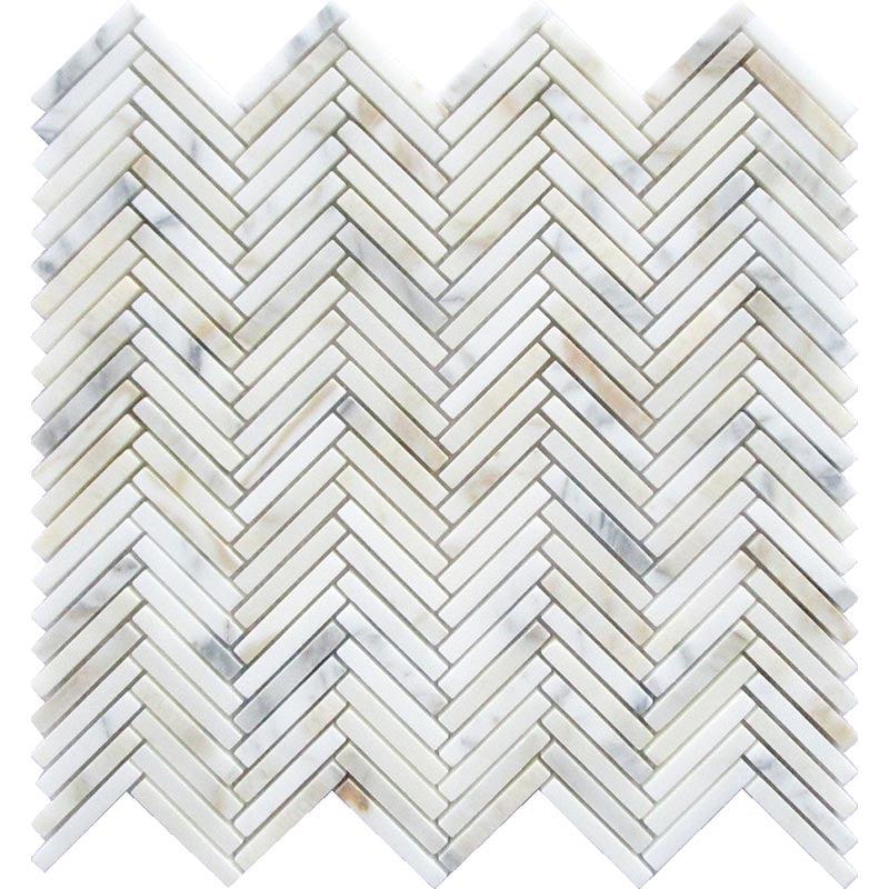 Calacatta Gold Skinny Herringbone Mosaic Tile