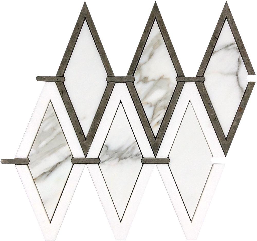 Medieval Diamonds Calacatta Gold & Lagos Azul Mosaic Tile Sample
