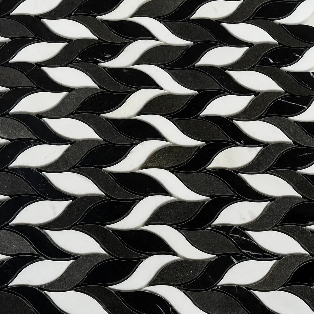 Nero Marquina & White Leaf Marble Mosaic Tile | Tile Club