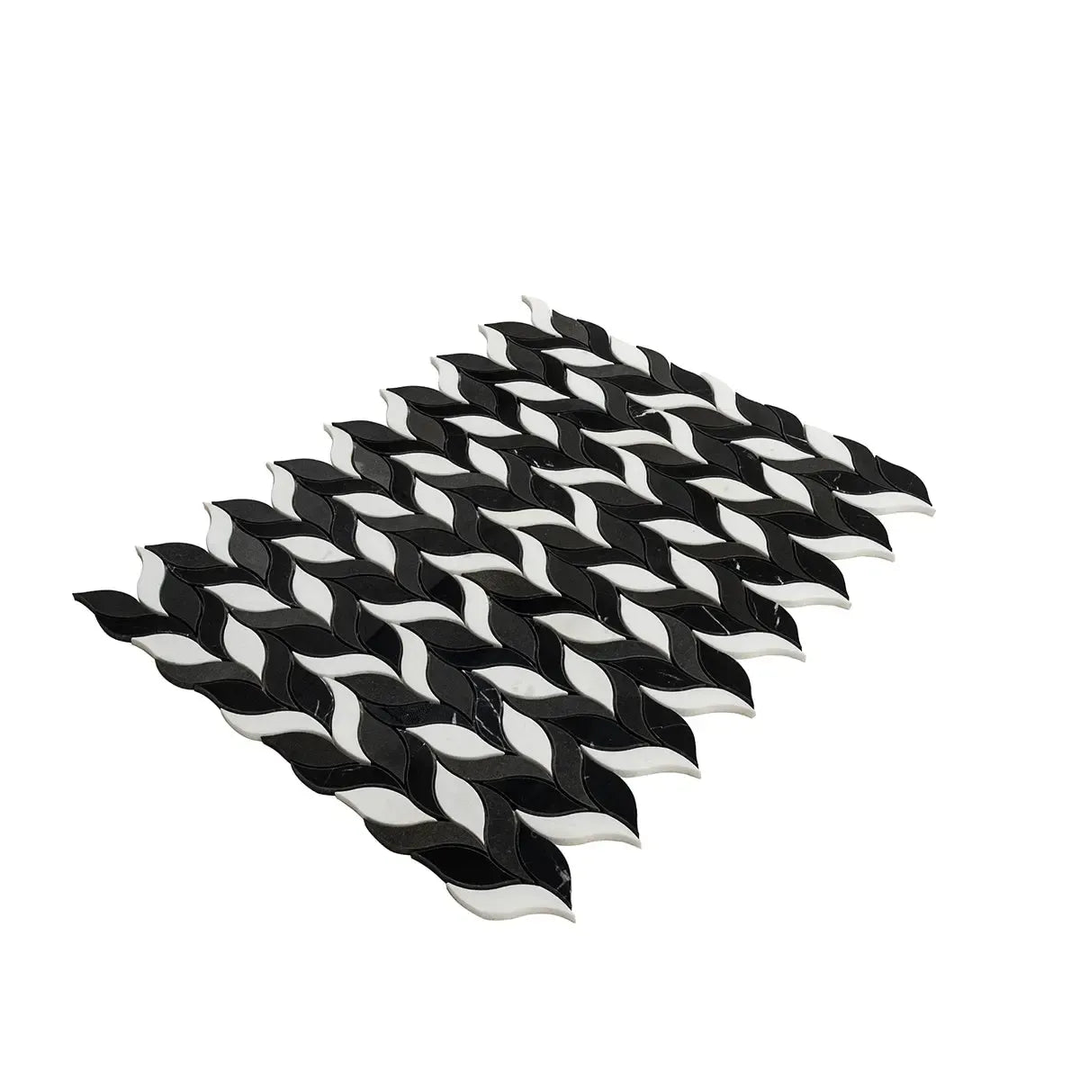 Nero Marquina & White Leaf Marble Mosaic Tile | Tile Club