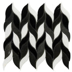 Nero Marquina & White Leaf Marble Mosaic Tile Sample | Tile Club