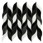 Nero Marquina & White Leaf Marble Mosaic Tile Sample | Tile Club