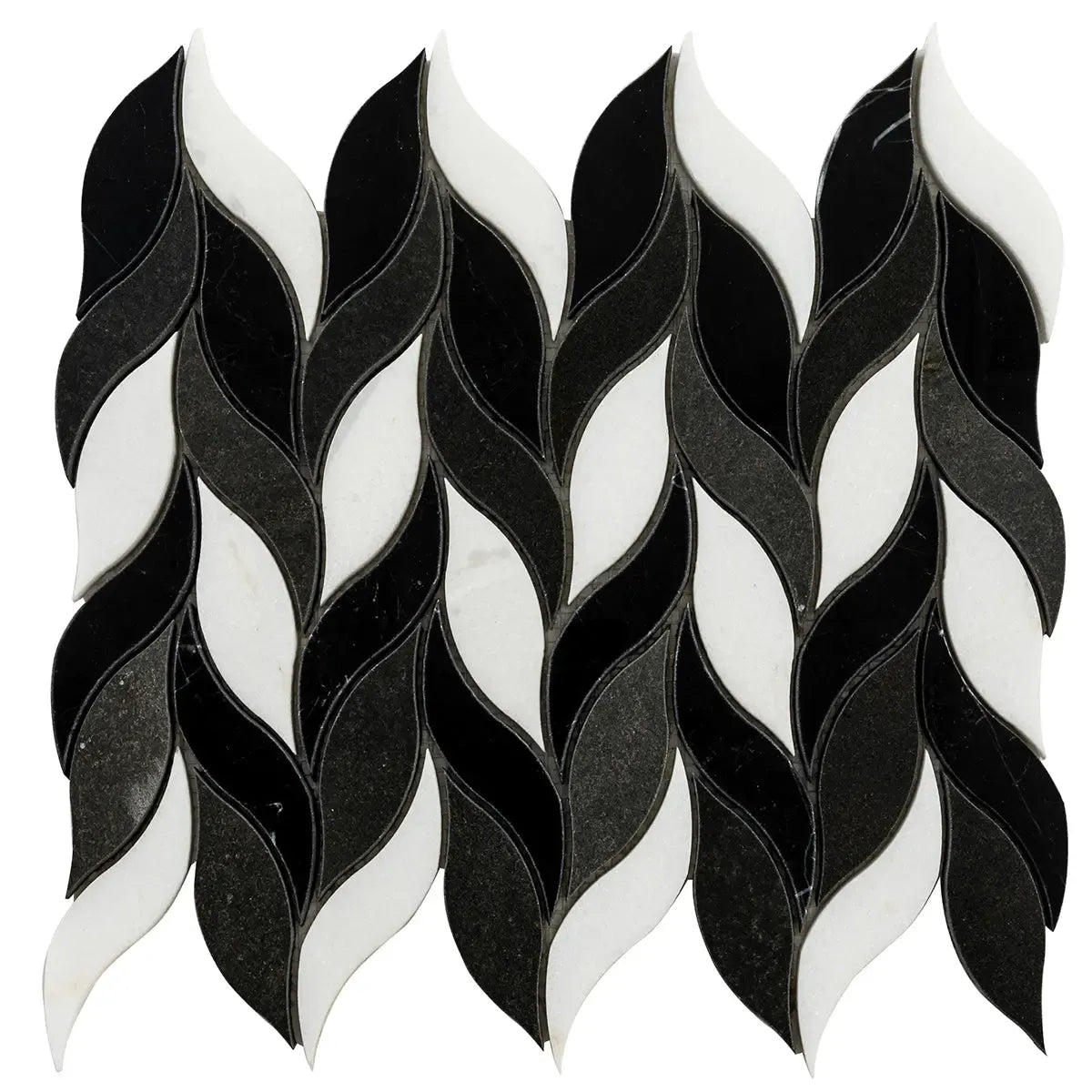 Nero Marquina & White Leaf Marble Mosaic Tile Sample | Tile Club