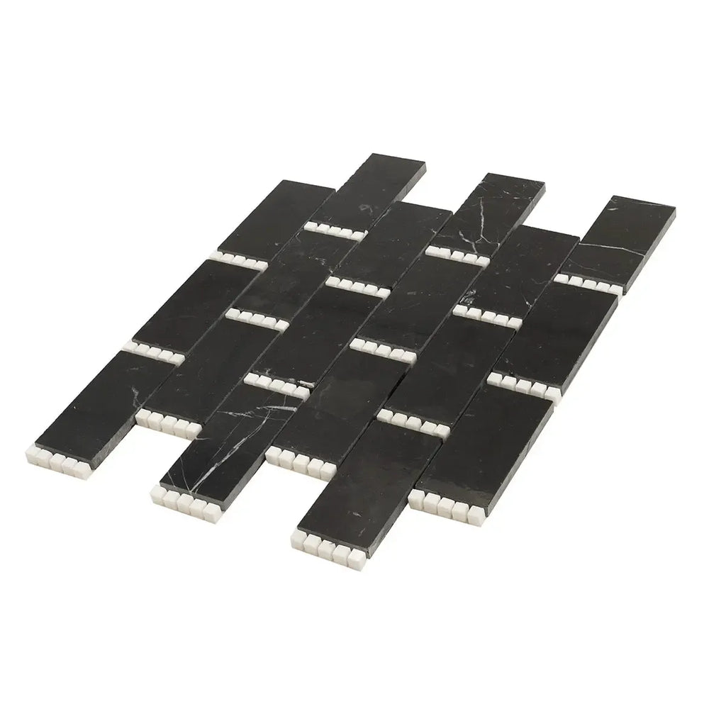 Nero Marquina with Thassos Dots Brick Marble Mosaic Tile | Tile Club
