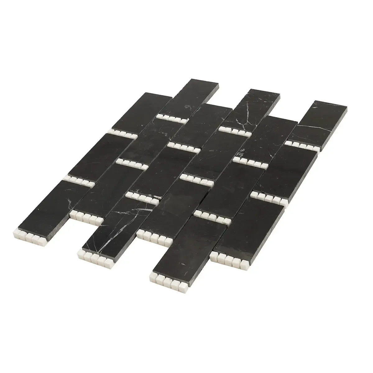 Nero Marquina with Thassos Dots Brick Marble Mosaic Tile | Tile Club