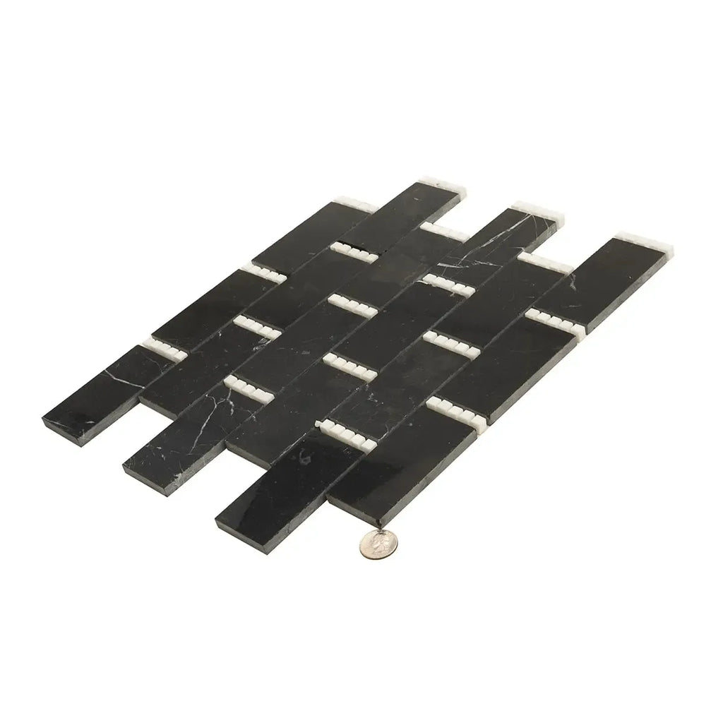 Nero Marquina with Thassos Dots Brick Marble Mosaic Tile | Tile Club