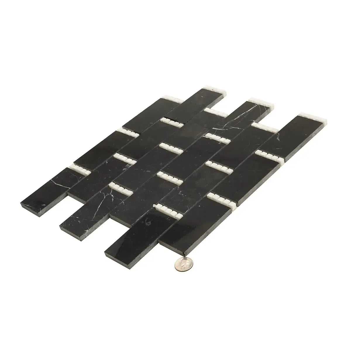 Nero Marquina with Thassos Dots Brick Marble Mosaic Tile | Tile Club