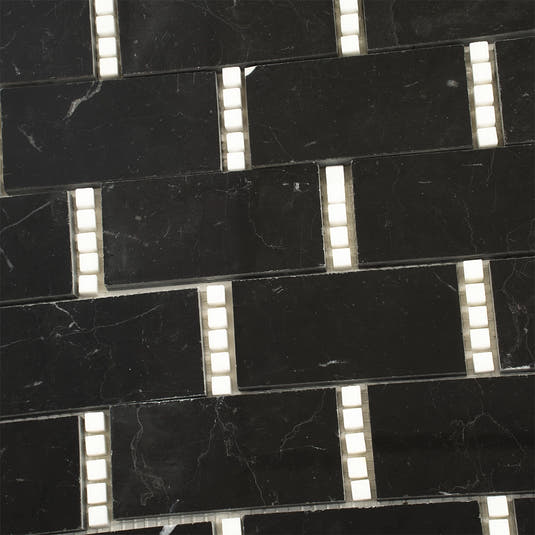Nero Marquina with Thassos Dots Brick Marble Mosaic Tile | Tile Club