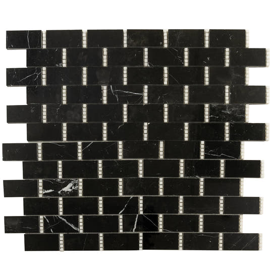 Nero Marquina with Thassos Dots Brick Marble Mosaic Tile | Tile Club