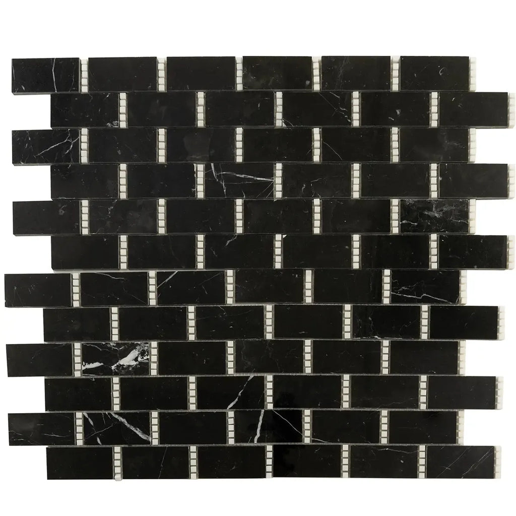 Nero Marquina with Thassos Dots Brick Marble Mosaic Tile | Tile Club