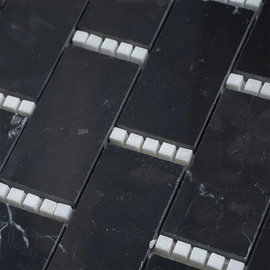 Nero Marquina with Thassos Dots Brick Marble Mosaic Tile | Tile Club