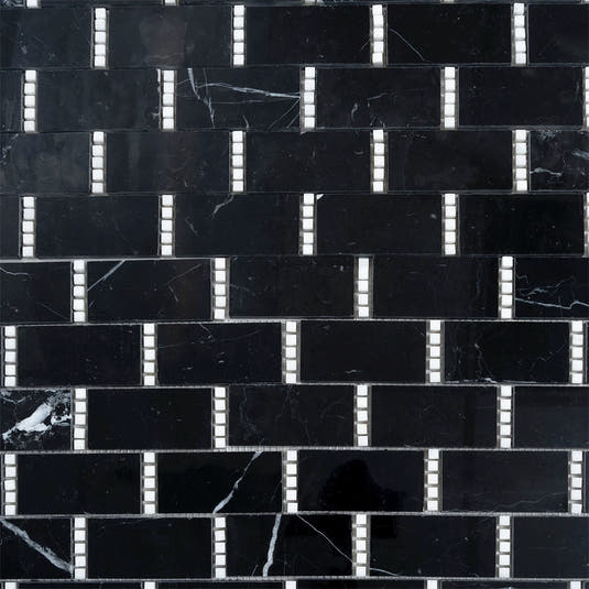 Nero Marquina with Thassos Dots Brick Marble Mosaic Tile | Tile Club