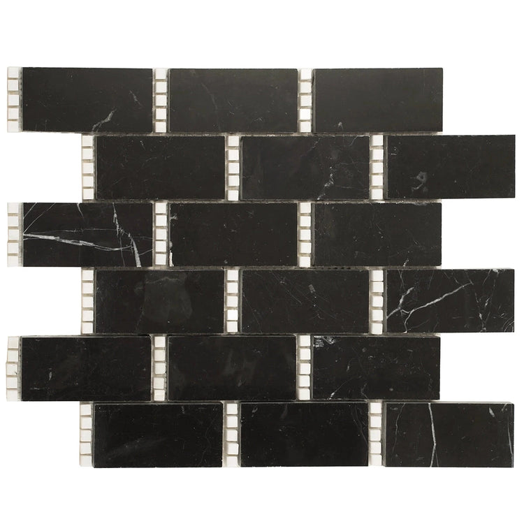 Nero Marquina with Thassos Dots Brick Marble Mosaic Tile Sample | Tile Club