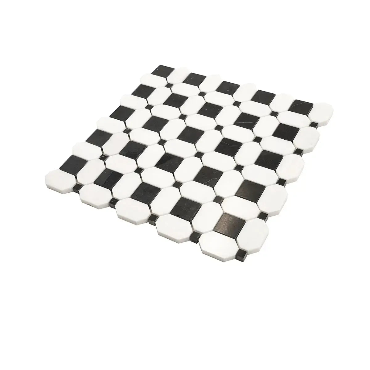 Thassos Octagon with Nero Marquina Squares Marble Mosaic Tile | Tile Club