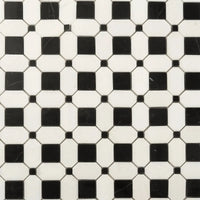 Thassos Octagon with Nero Marquina Squares Marble Mosaic Tile