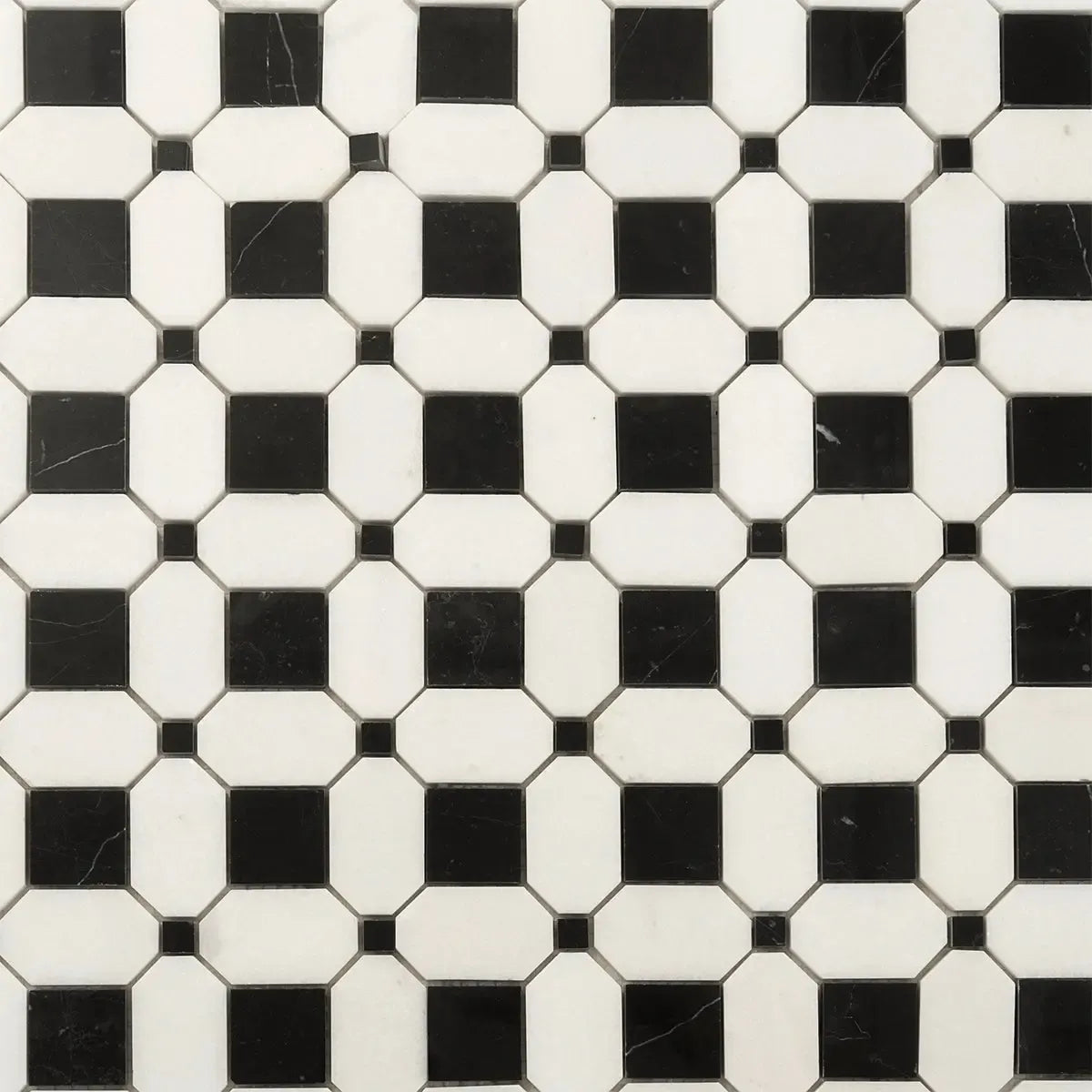 Thassos Octagon with Nero Marquina Squares Marble Mosaic Tile | Tile Club