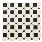 Thassos Octagon with Nero Marquina Squares Marble Mosaic Tile | Tile Club