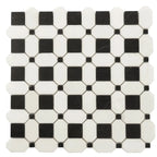 Thassos Octagon with Nero Marquina Squares Marble Mosaic Tile | Tile Club
