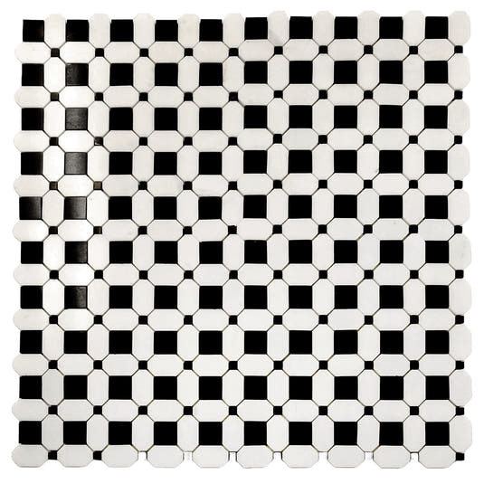 Thassos Octagon with Nero Marquina Squares Marble Mosaic Tile | Tile Club