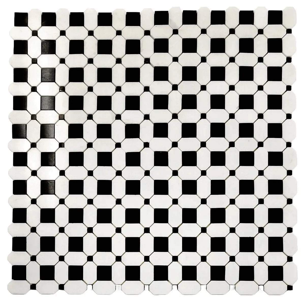 Thassos Octagon with Nero Marquina Squares Marble Mosaic Tile | Tile Club
