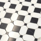 Thassos Octagon with Nero Marquina Squares Marble Mosaic Tile | Tile Club