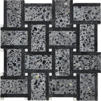 Black and Gray Terrazzo Basket Weave Mosaic Tile Sample