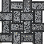 Black and Gray Terrazzo Basket Weave Mosaic Tile Sample