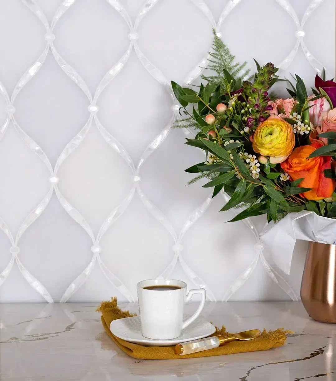 marble and pearl waterjet tile for kitchen 