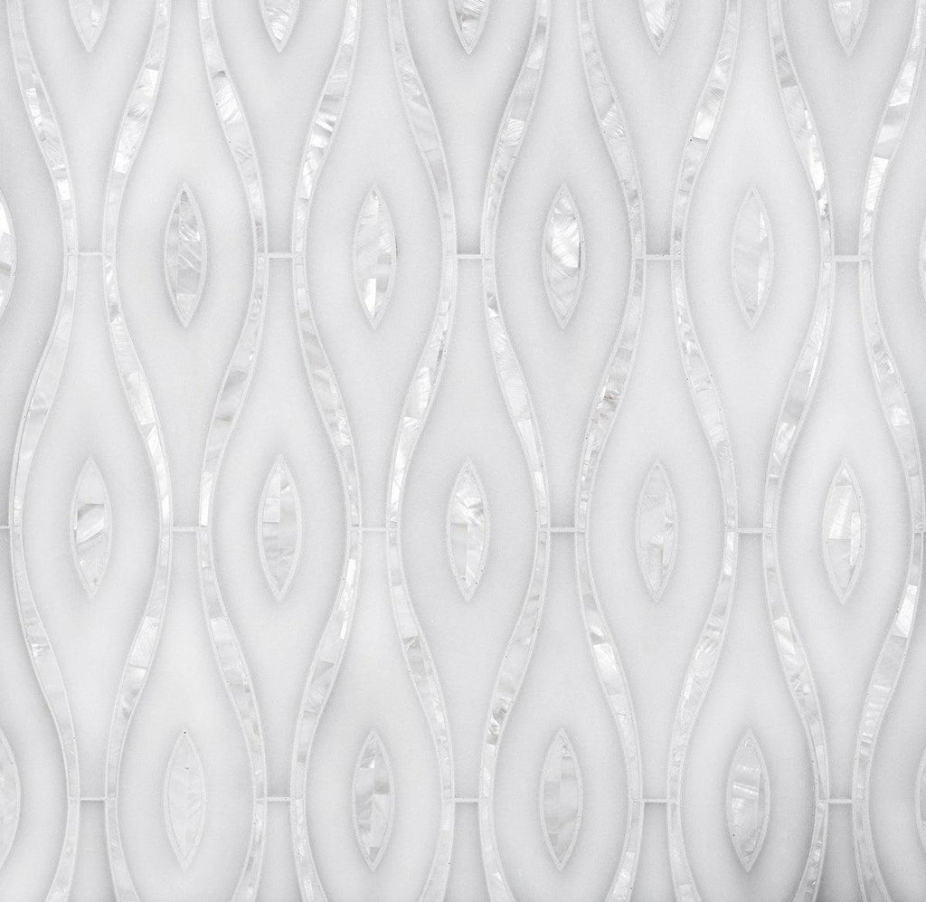 Pearl Wave White Marble & Mother Of Pearl Waterjet Mosaic Tile | Tile Club