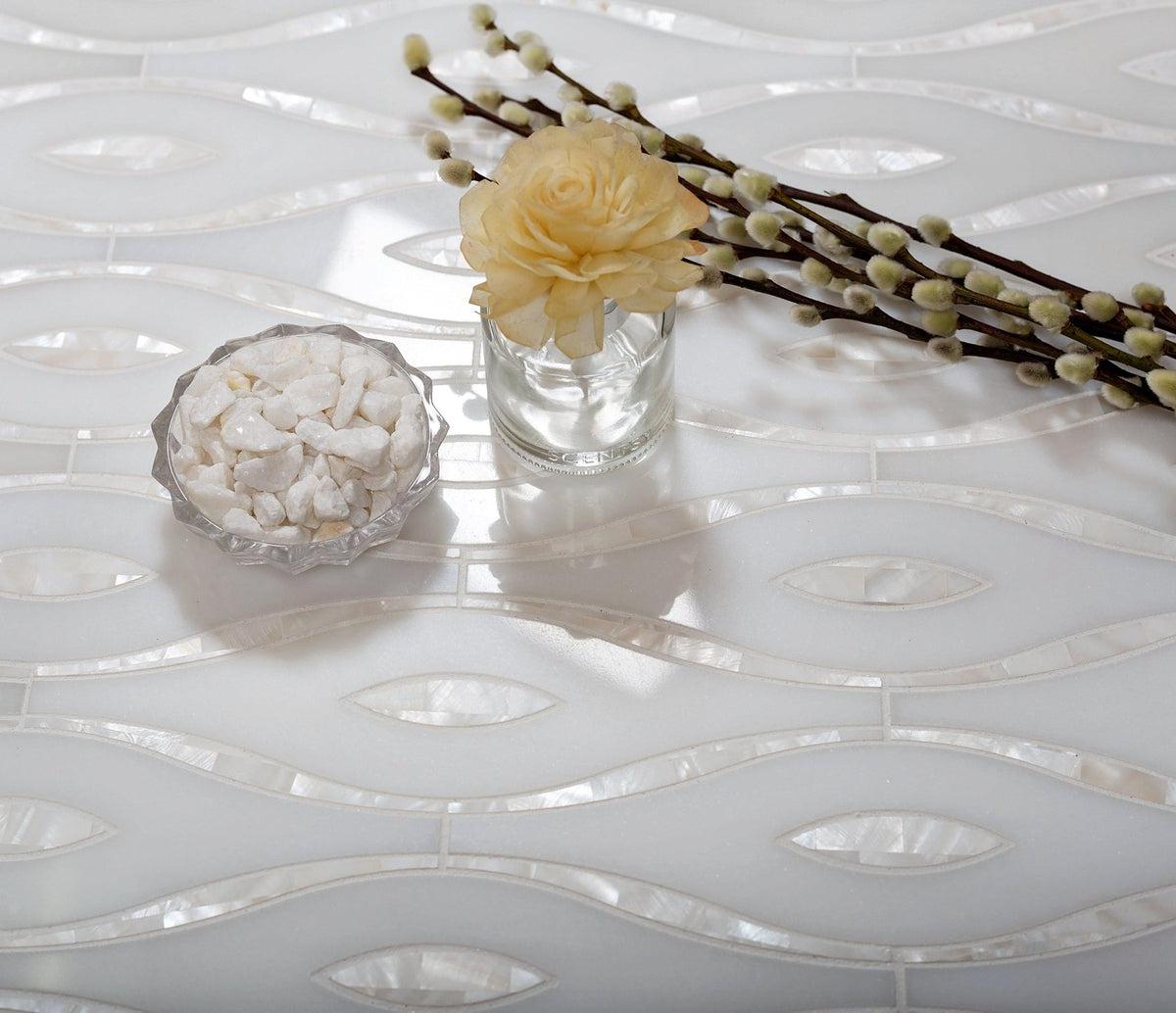 Pearl Wave White Marble & Mother Of Pearl Waterjet Mosaic Tile | Tile Club