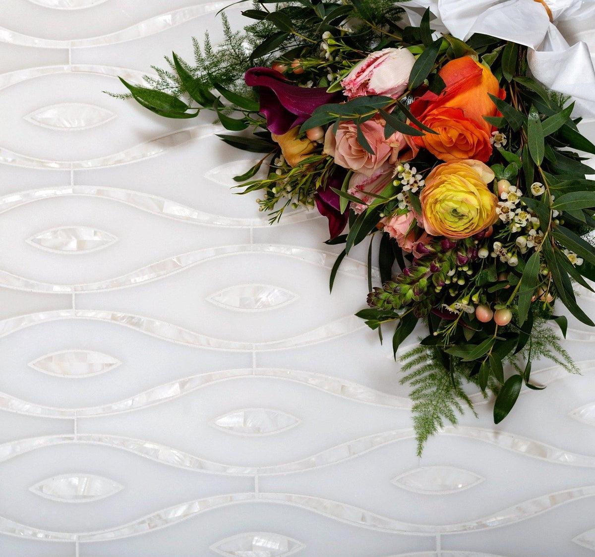 Pearl Wave White Marble & Mother Of Pearl Waterjet Mosaic Tile