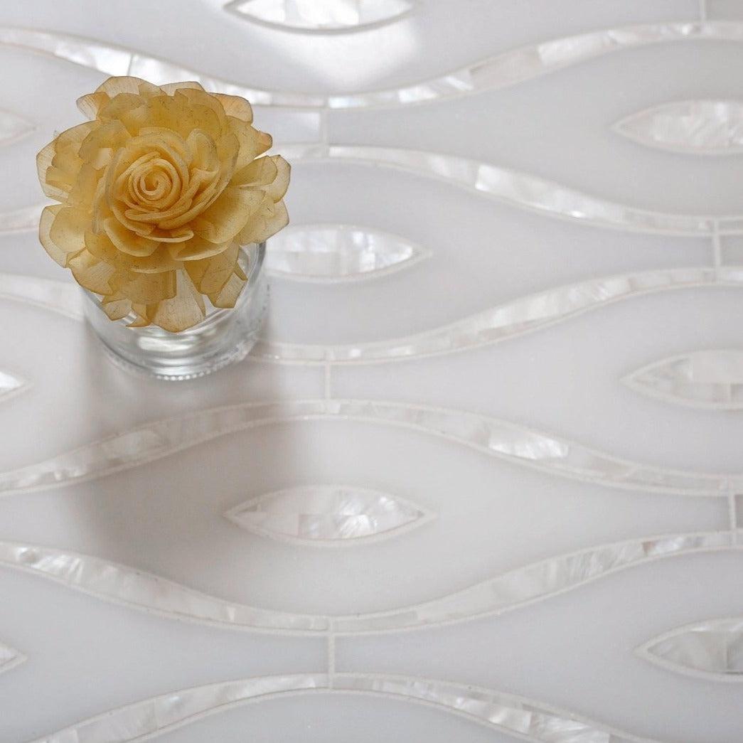 Pearl Wave White Marble & Mother Of Pearl Waterjet Mosaic Tile | Tile Club