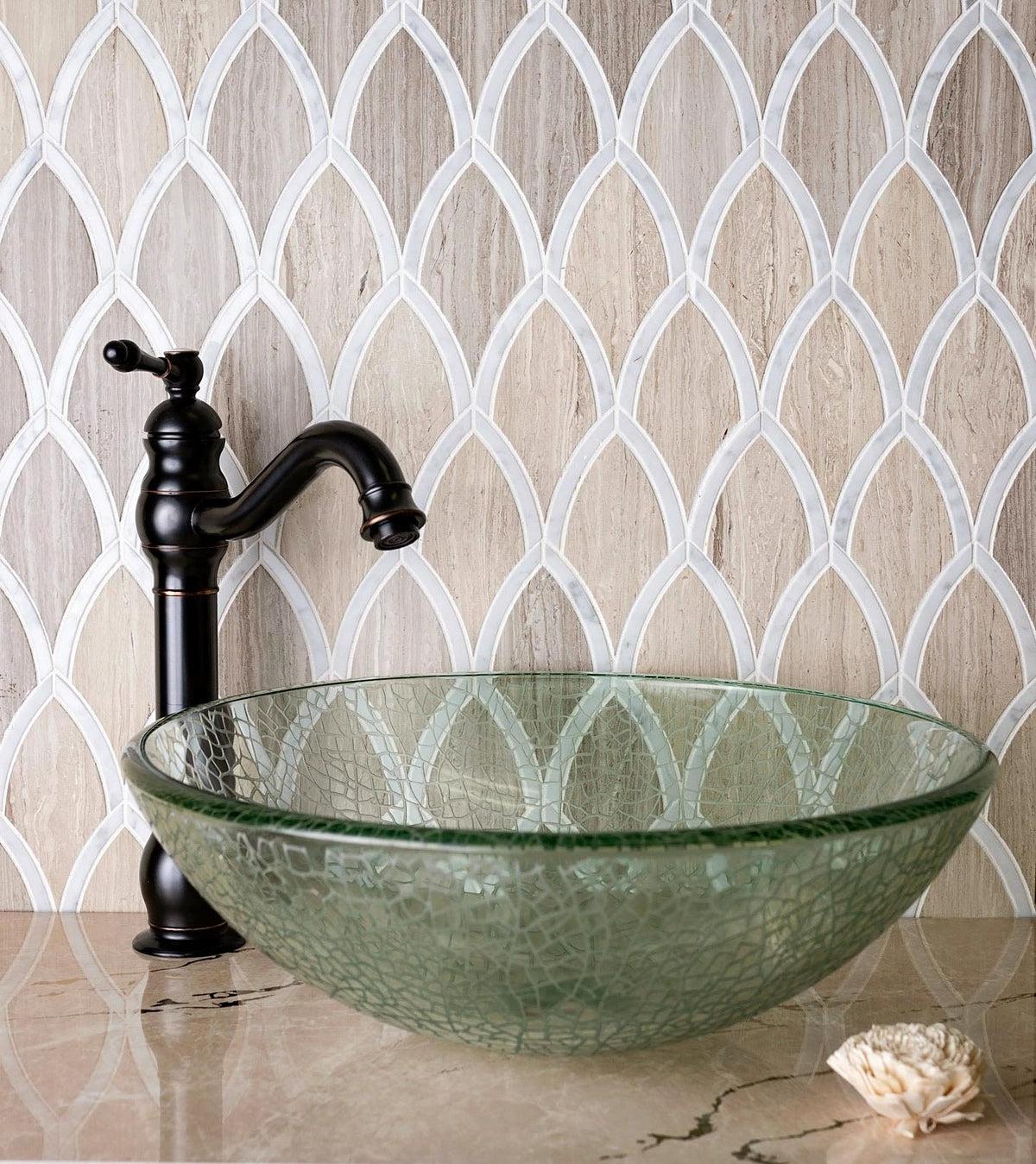 Wood-look tile with Bianco Carrara Marble for an Elegant Bathroom