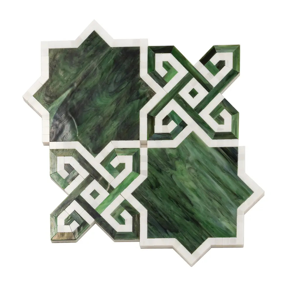 Salma Emerald Stained Glass and Dolomite Mosaic Tile
