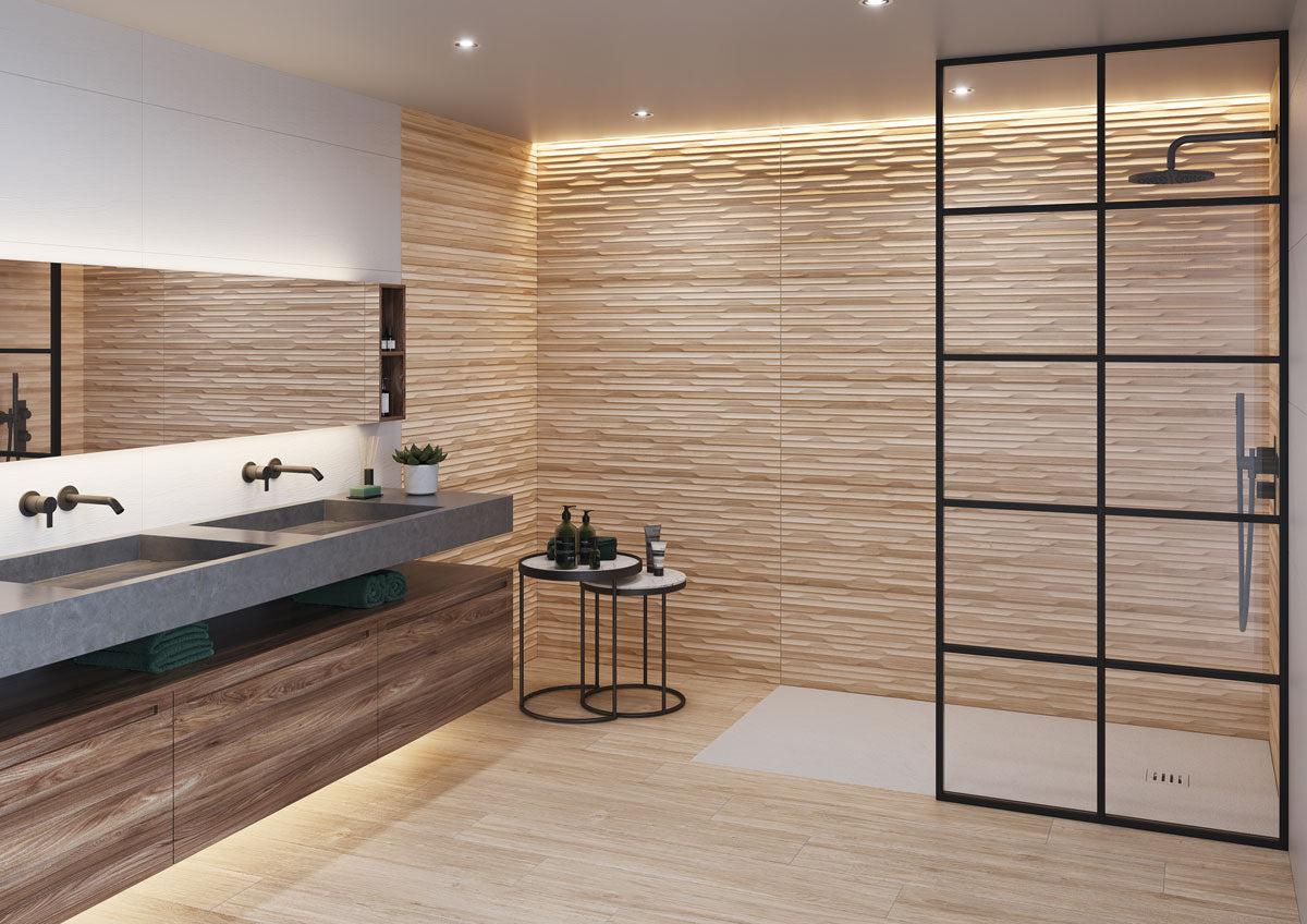 Japandi Oak Textured 16x48 Ceramic Tile | Tile Club