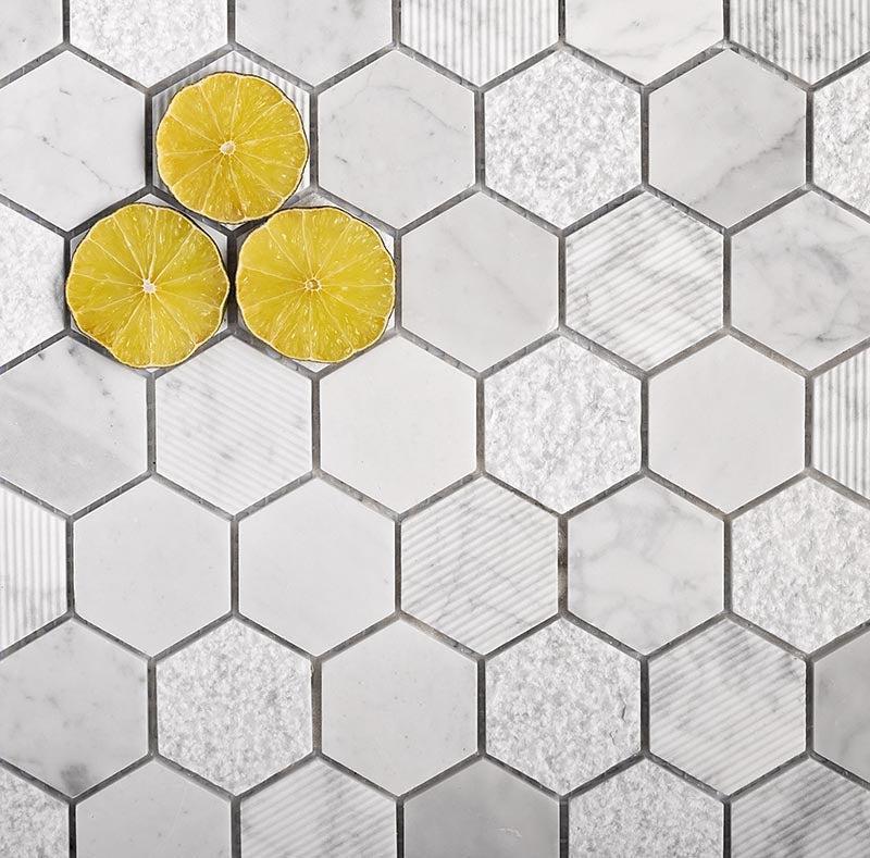 Textured Carrara Honeycomb Hexagon Marble Mosaic Tile | Tile Club