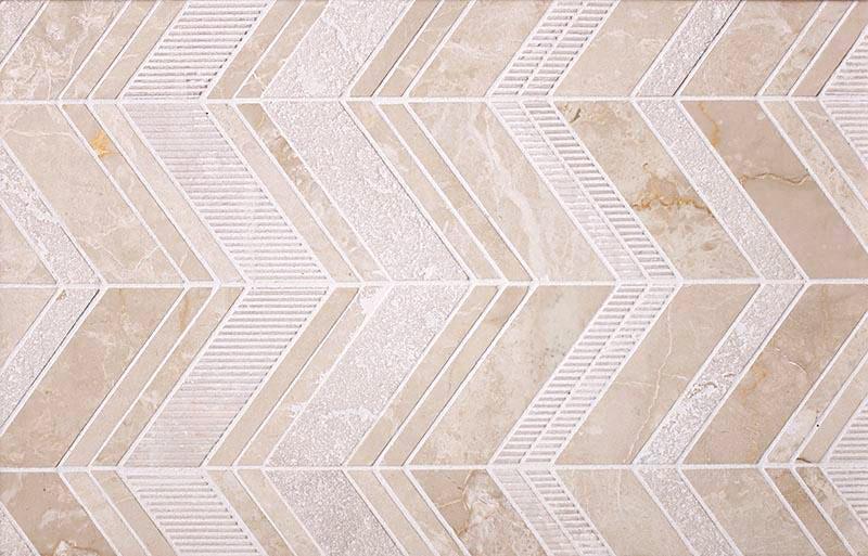 Textured Crema Marfil Chevron Marble Mosaic Tile | Tile Club